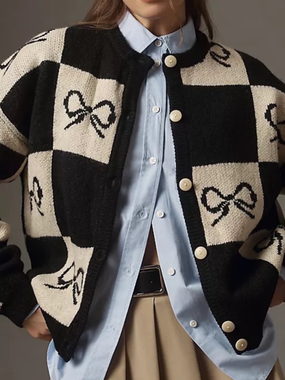 Lisa Says Gah Black and White Checkered Cardigan with Bow Design xs/s - Picture 2 of 12